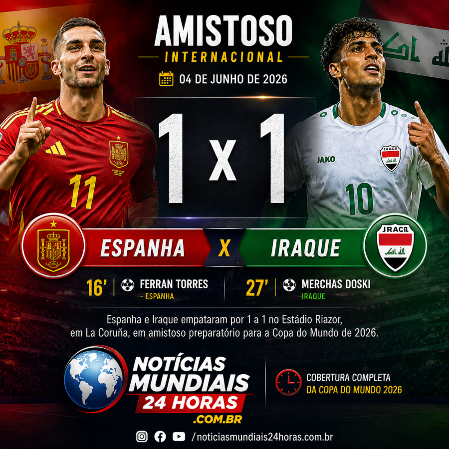 Amistoso Espanha e Iraque no dia 04 de junho 