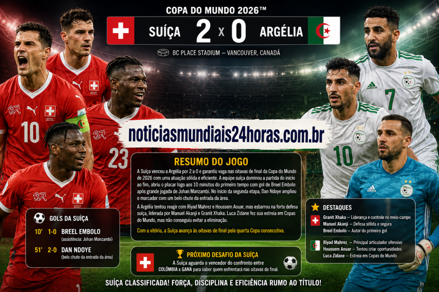 Jogo Suiça e Argelia na Copa do Mundo 2026